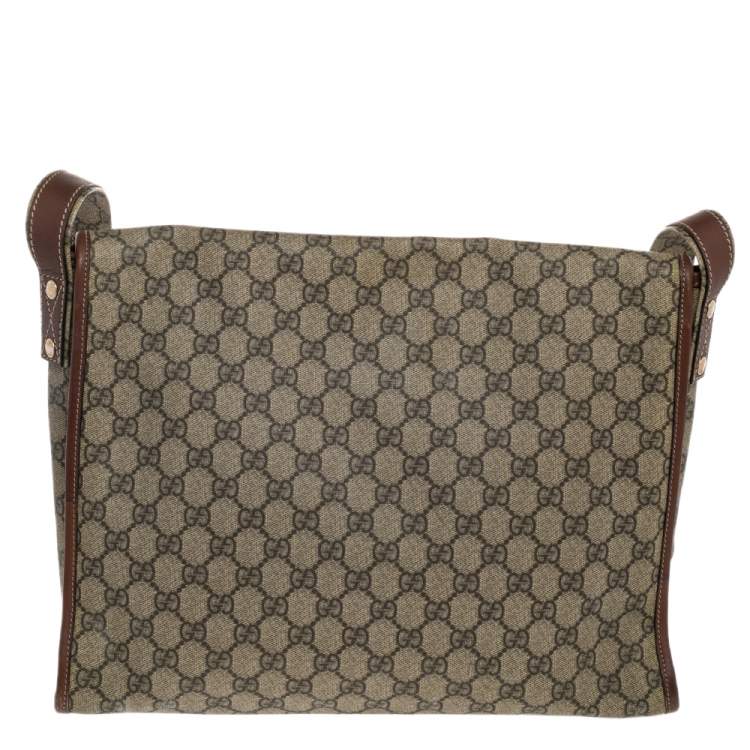 Pre Owned Gucci Beige/Brown GG Supreme Canvas and Leather Web Messenger Bag