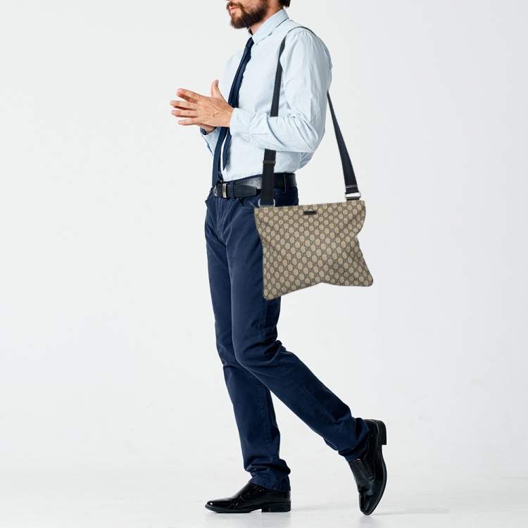 Gucci GG Embossed Messenger Bag in Gray for Men
