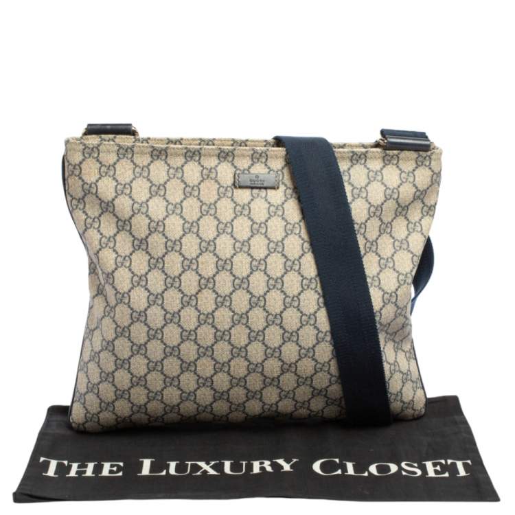 Pre Owned Gucci Navy Blue GG Supreme Canvas Messenger Bag