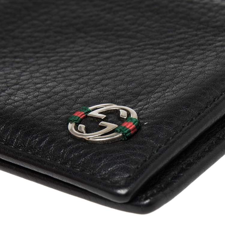 Pre Owned Gucci Black Leather Web Interlocking G Bifold Wallet