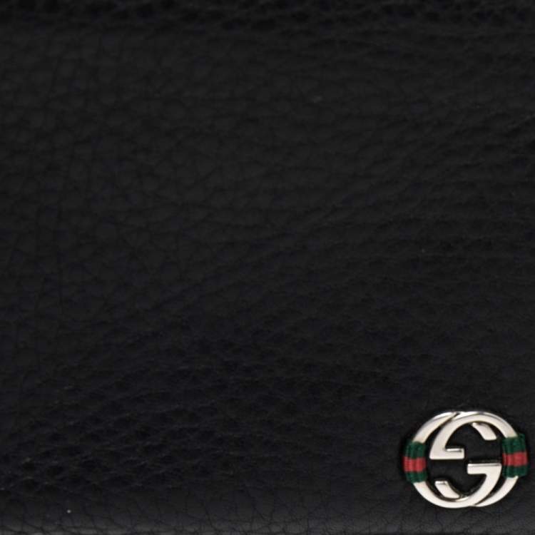 Pre Owned Gucci Black Leather Web Interlocking G Bifold Wallet