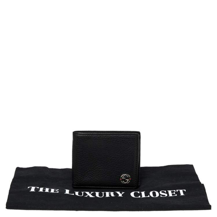 Pre Owned Gucci Black Leather Web Interlocking G Bifold Wallet