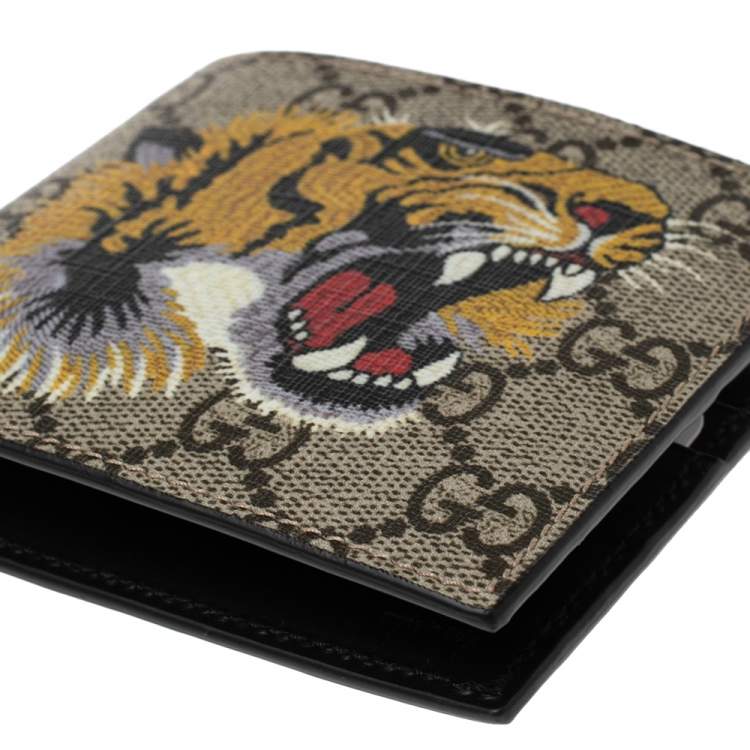 Pre Owned Gucci Multicolor Tiger Print GG Supreme Canvas Bifold Wallet