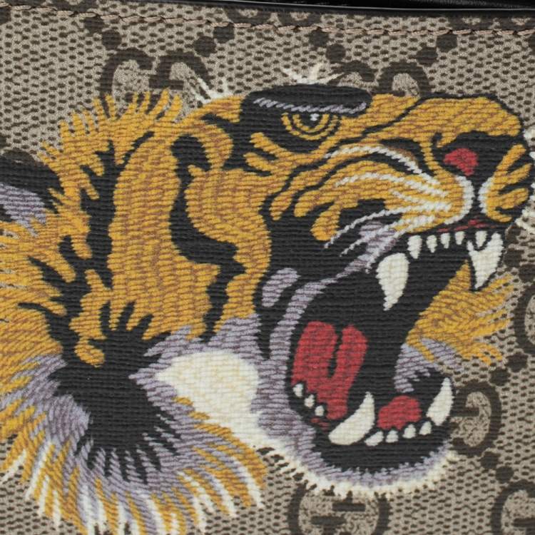 Pre Owned Gucci Multicolor Tiger Print GG Supreme Canvas Bifold Wallet