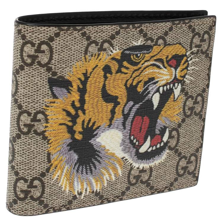 Pre Owned Gucci Multicolor Tiger Print GG Supreme Canvas Bifold Wallet