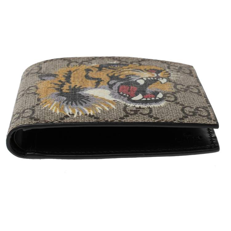 Pre Owned Gucci Multicolor Tiger Print GG Supreme Canvas Bifold Wallet