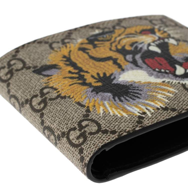 Pre Owned Gucci Multicolor Tiger Print GG Supreme Canvas Bifold Wallet