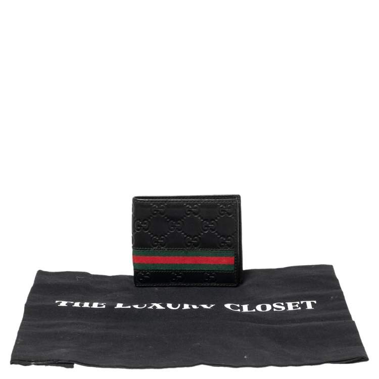 Pre Owned Gucci Black Guccissima Leather Web Bifold Wallet