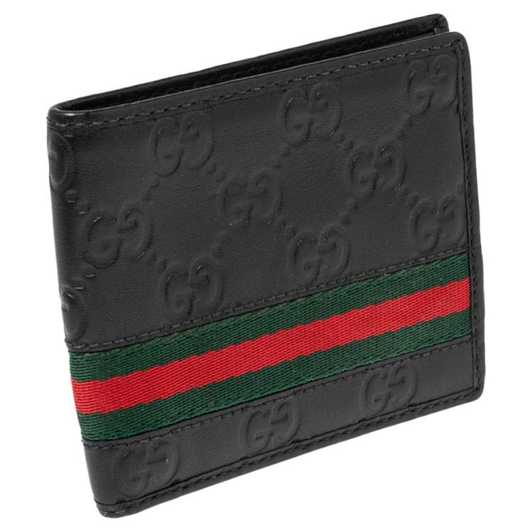Pre Owned Gucci Black Guccissima Leather Web Bifold Wallet