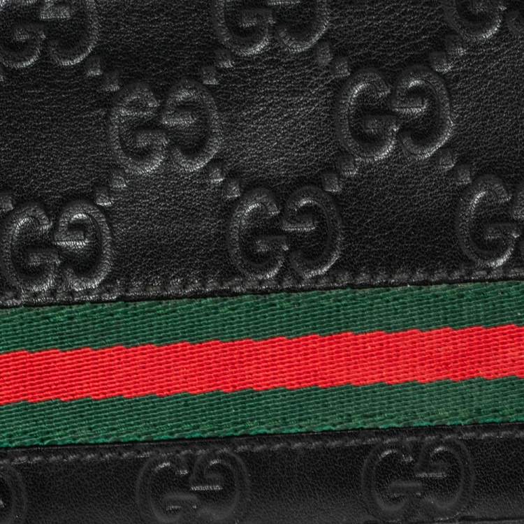 Pre Owned Gucci Black Guccissima Leather Web Bifold Wallet