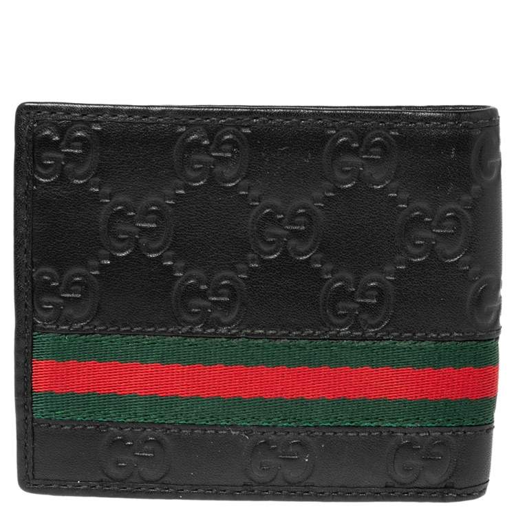 Pre Owned Gucci Black Guccissima Leather Web Bifold Wallet