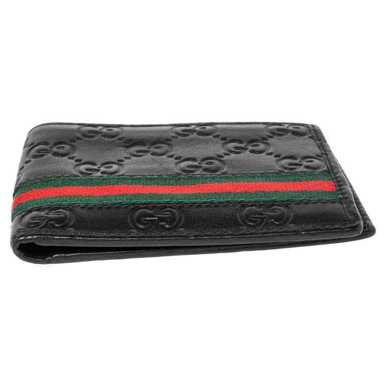 Pre Owned Gucci Black Guccissima Leather Web Bifold Wallet