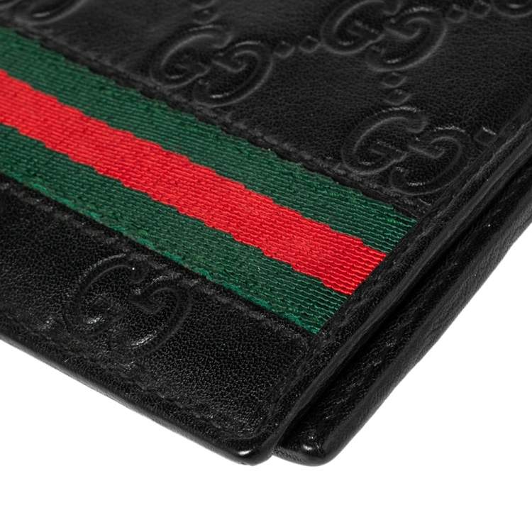 Pre Owned Gucci Black Guccissima Leather Web Bifold Wallet