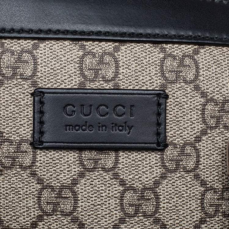 Pre Owned Gucci Black/Beige GG Supreme and Leather Briefcase