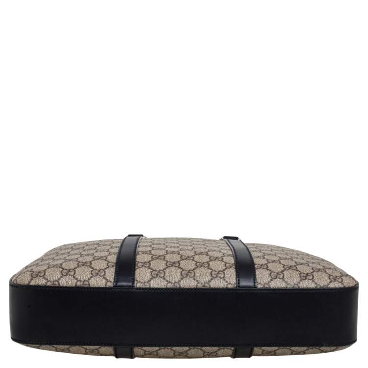 Pre Owned Gucci Black/Beige GG Supreme and Leather Briefcase