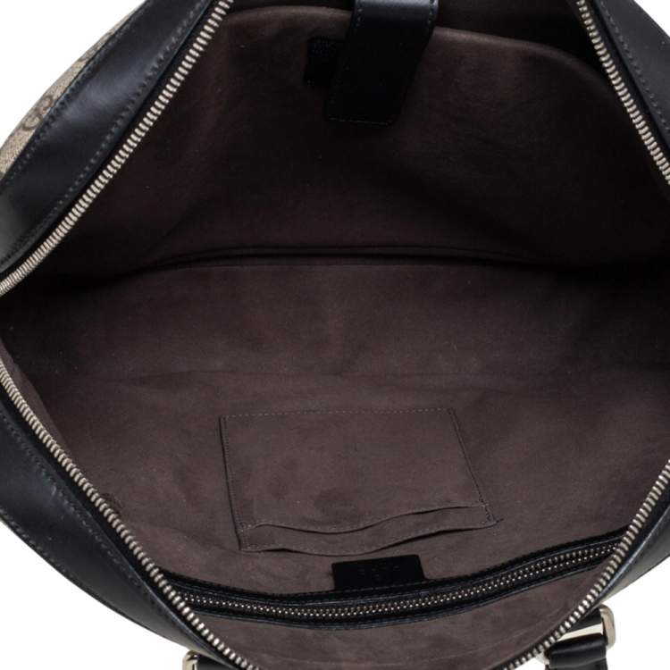 Pre Owned Gucci Black/Beige GG Supreme and Leather Briefcase