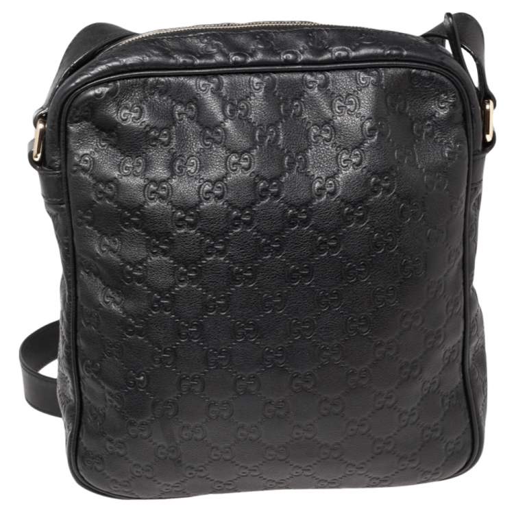 Pre Owned Gucci Black Guccissima Leather Messenger Bag