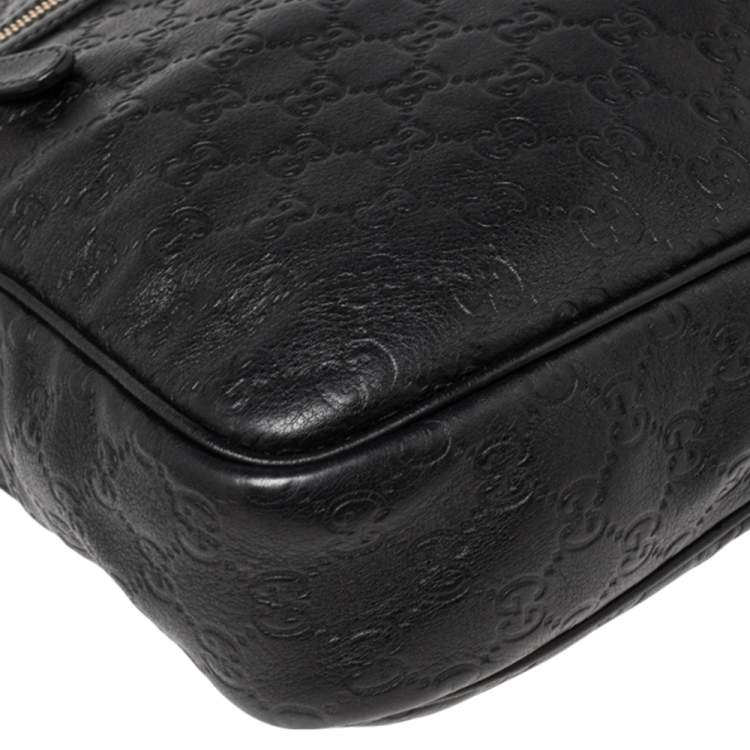 Pre Owned Gucci Black Guccissima Leather Messenger Bag