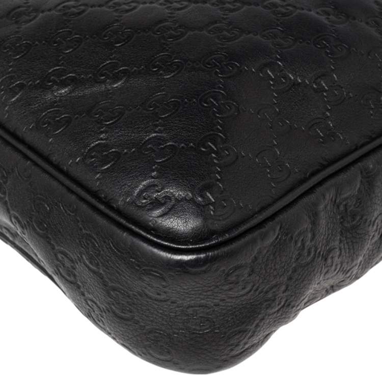 Pre Owned Gucci Black Guccissima Leather Messenger Bag