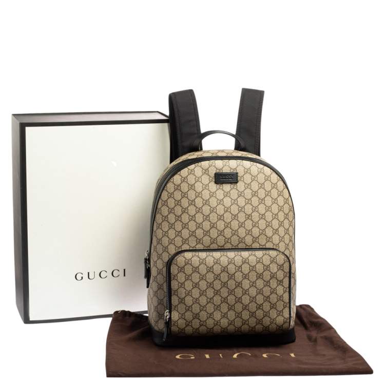 مملوكة مسبقًا Gucci Beige/Black GG Supreme Canvas and Leather Backpack