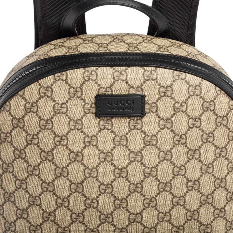 مملوكة مسبقًا Gucci Beige/Black GG Supreme Canvas and Leather Backpack