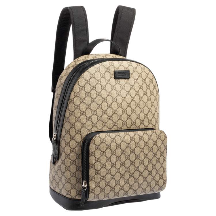 مملوكة مسبقًا Gucci Beige/Black GG Supreme Canvas and Leather Backpack