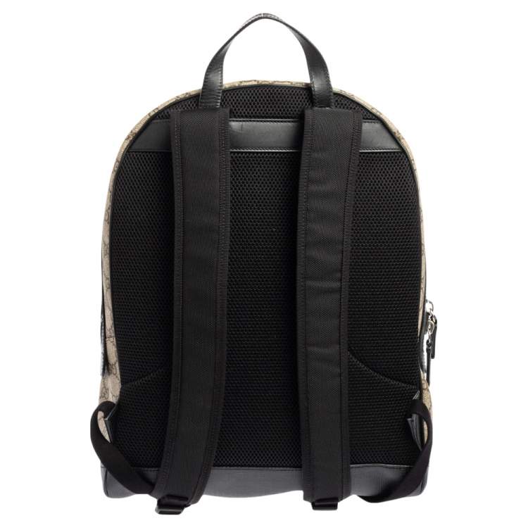 مملوكة مسبقًا Gucci Beige/Black GG Supreme Canvas and Leather Backpack