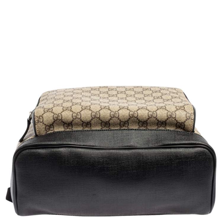 مملوكة مسبقًا Gucci Beige/Black GG Supreme Canvas and Leather Backpack