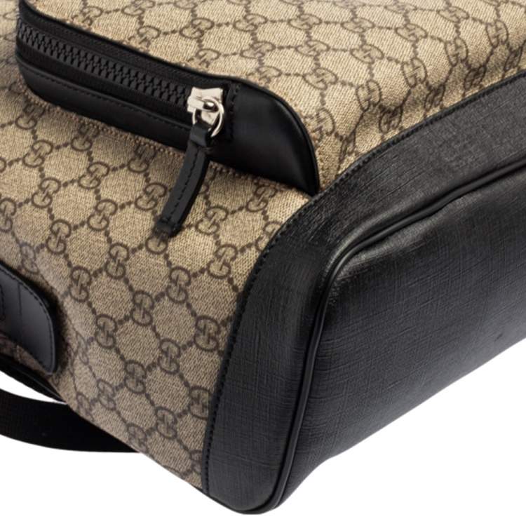 مملوكة مسبقًا Gucci Beige/Black GG Supreme Canvas and Leather Backpack