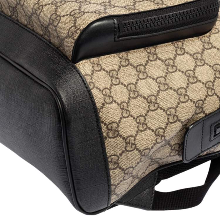 مملوكة مسبقًا Gucci Beige/Black GG Supreme Canvas and Leather Backpack