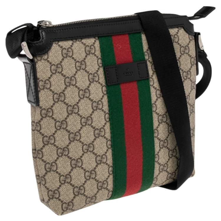 Pre Owned Gucci Beige/Ebony GG Supreme Canvas Web Flat Messenger Bag