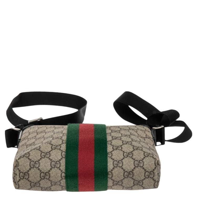 Pre Owned Gucci Beige/Ebony GG Supreme Canvas Web Flat Messenger Bag