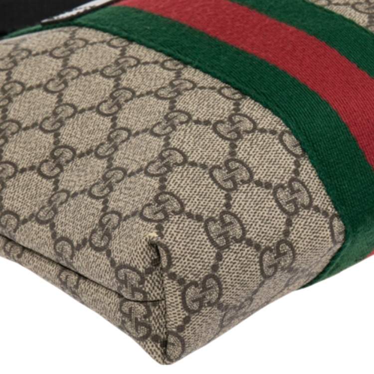 Pre Owned Gucci Beige/Ebony GG Supreme Canvas Web Flat Messenger Bag
