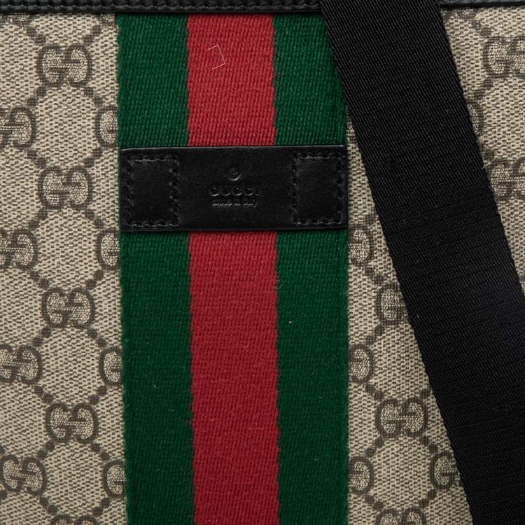 Pre Owned Gucci Beige/Ebony GG Supreme Canvas Web Flat Messenger Bag