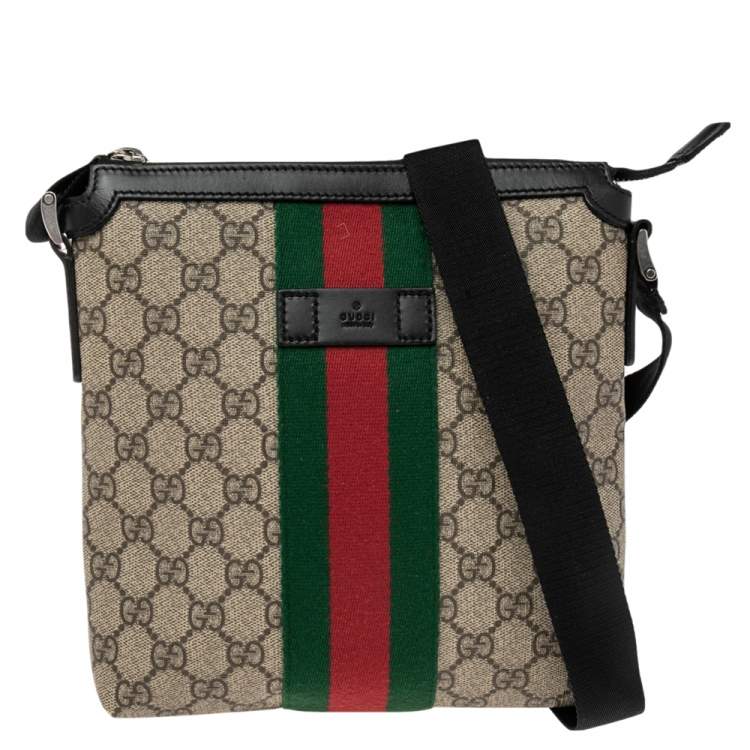 Gucci Beige GG Supreme Canvas Web Flat Messenger Bag Gucci