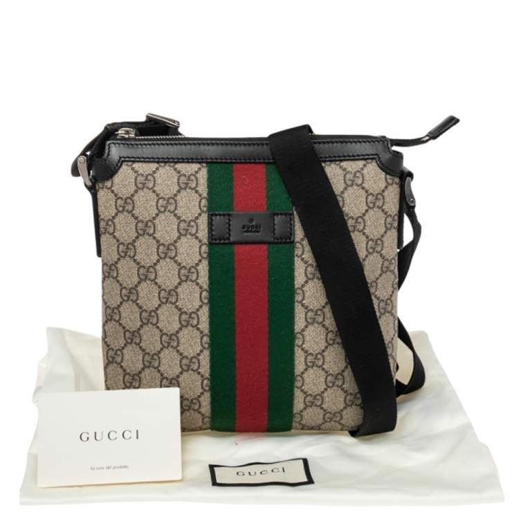Pre Owned Gucci Beige/Ebony GG Supreme Canvas Web Flat Messenger Bag