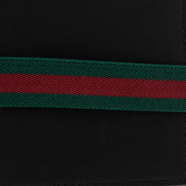 Pre Owned Gucci Black Leather Web Elastic Wallet