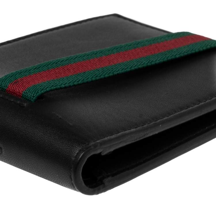 Pre Owned Gucci Black Leather Web Elastic Wallet