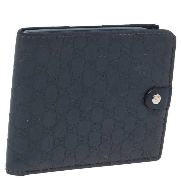 Pre Owned Gucci Blue Microguccissima Leather Bifold Wallet