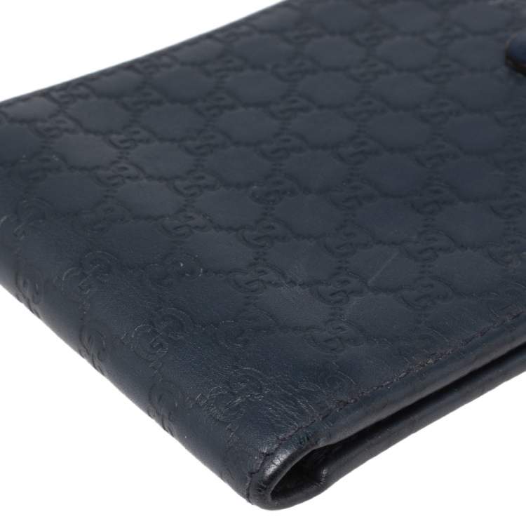 Pre Owned Gucci Blue Microguccissima Leather Bifold Wallet
