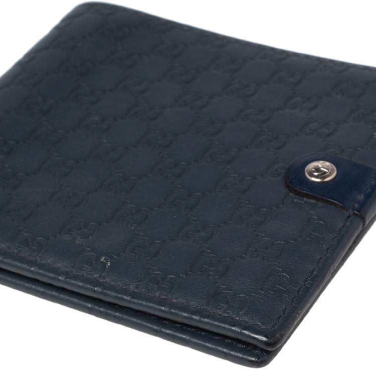 Pre Owned Gucci Blue Microguccissima Leather Bifold Wallet