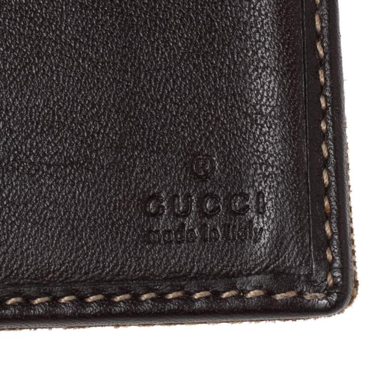 Pre Owned Gucci Beige/Brown GG Canvas And Leather Bar Bifold Wallet