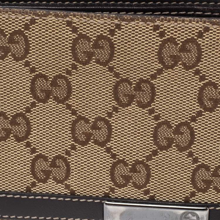 Pre Owned Gucci Beige/Brown GG Canvas And Leather Bar Bifold Wallet
