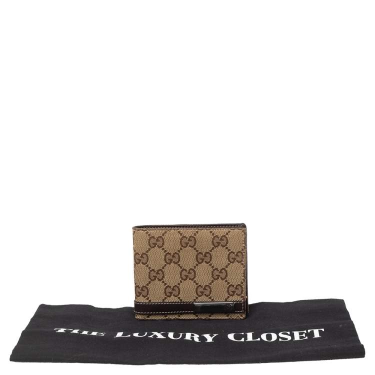 Pre Owned Gucci Beige/Brown GG Canvas And Leather Bar Bifold Wallet