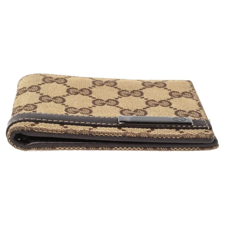 Pre Owned Gucci Beige/Brown GG Canvas And Leather Bar Bifold Wallet