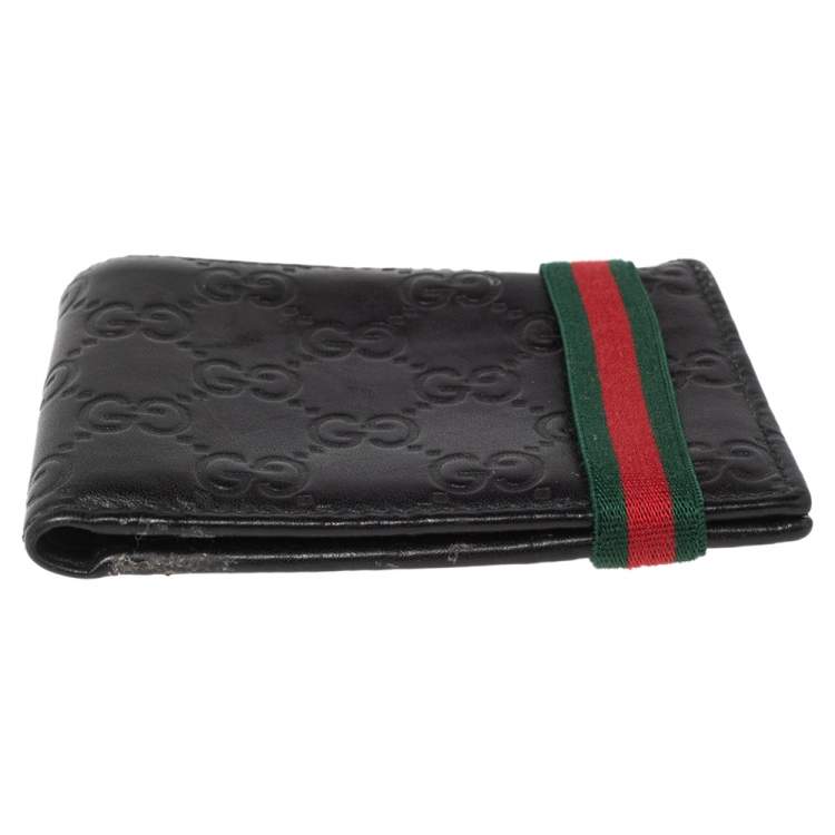 Pre Owned Gucci Black Guccissima Leather Web Bifold Wallet