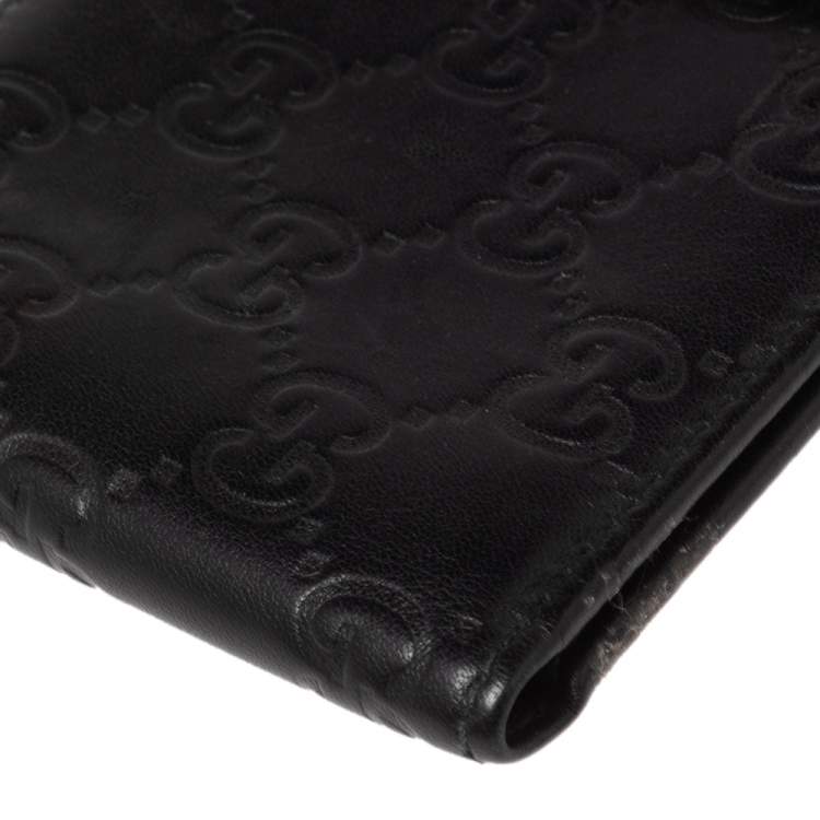 Pre Owned Gucci Black Guccissima Leather Web Bifold Wallet