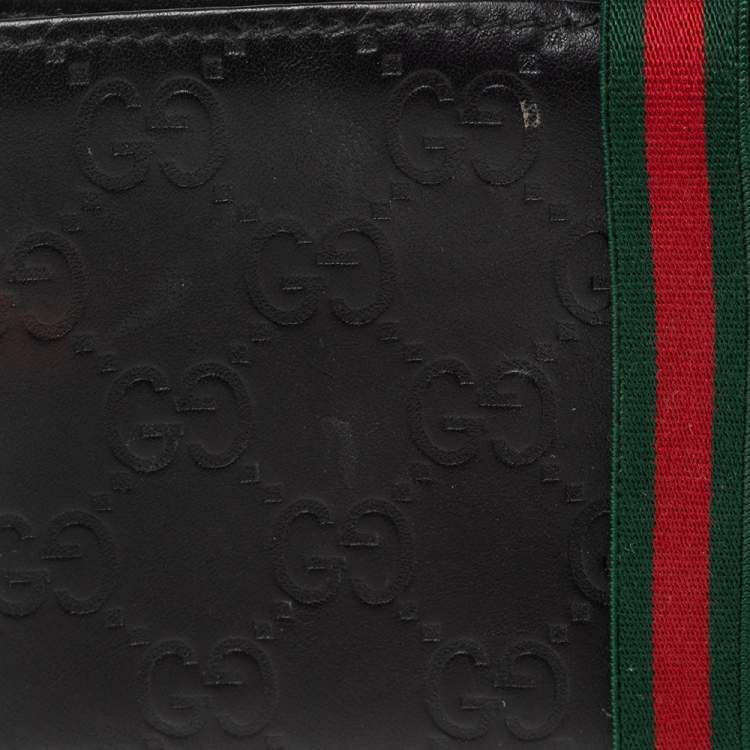 Pre Owned Gucci Black Guccissima Leather Web Bifold Wallet