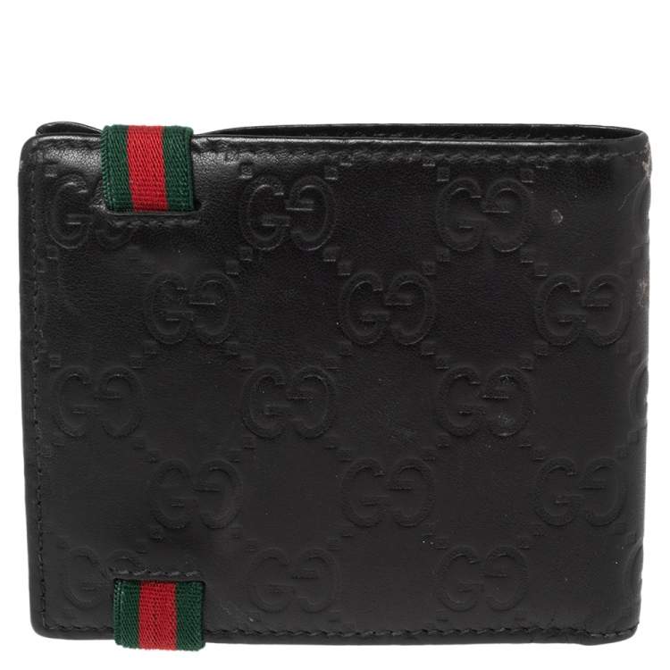 Pre Owned Gucci Black Guccissima Leather Web Bifold Wallet