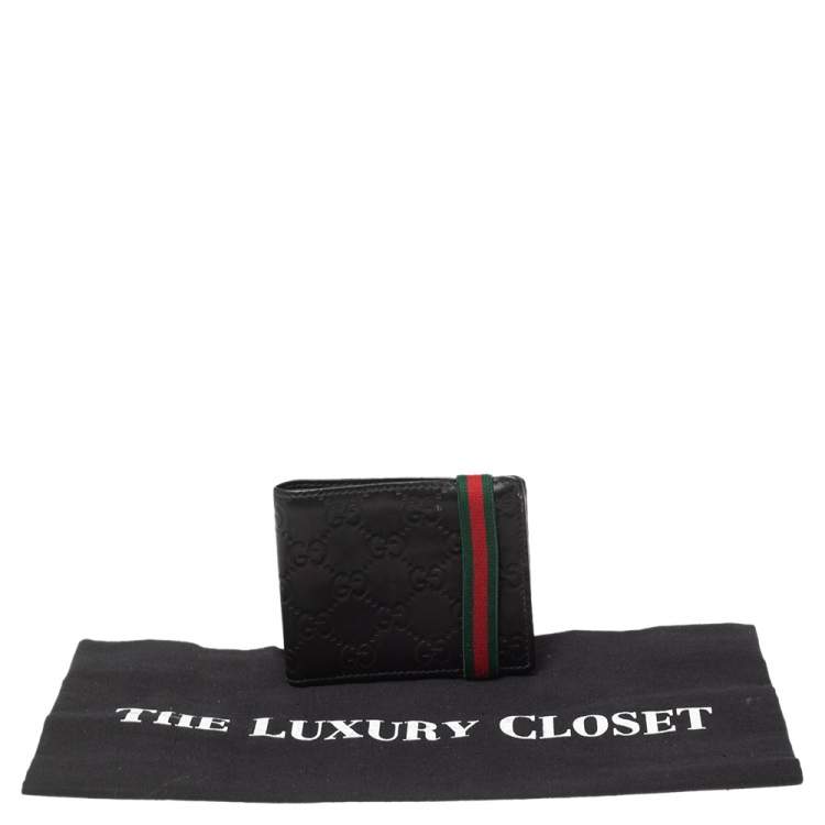 Pre Owned Gucci Black Guccissima Leather Web Bifold Wallet